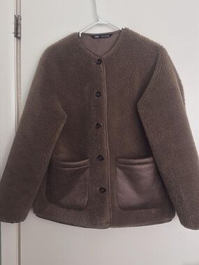 ZARA Brown Teddy Coat – Cozy Winter Jacket